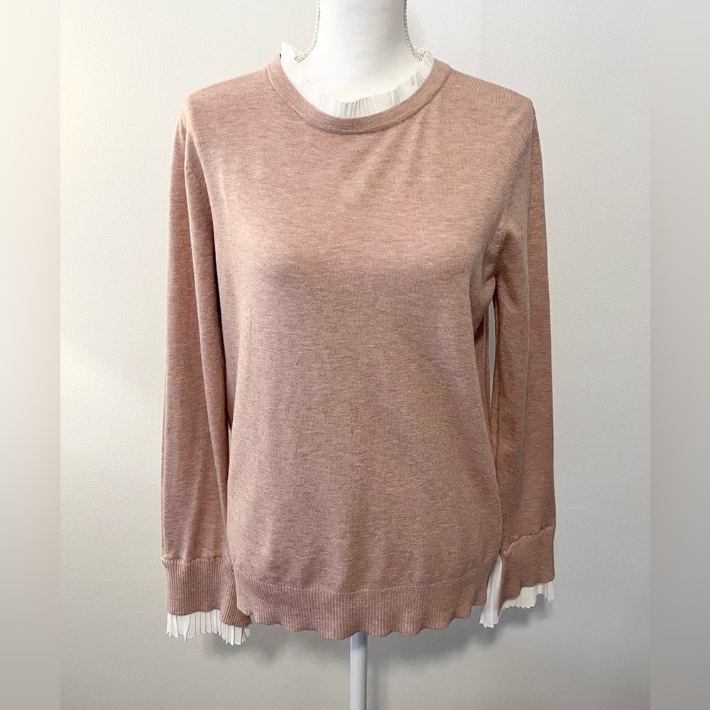 Sioni Pleated Ruffle Neck/Cuff Long Sleeve Pullover Sweater in Blush Pink. Sz XL